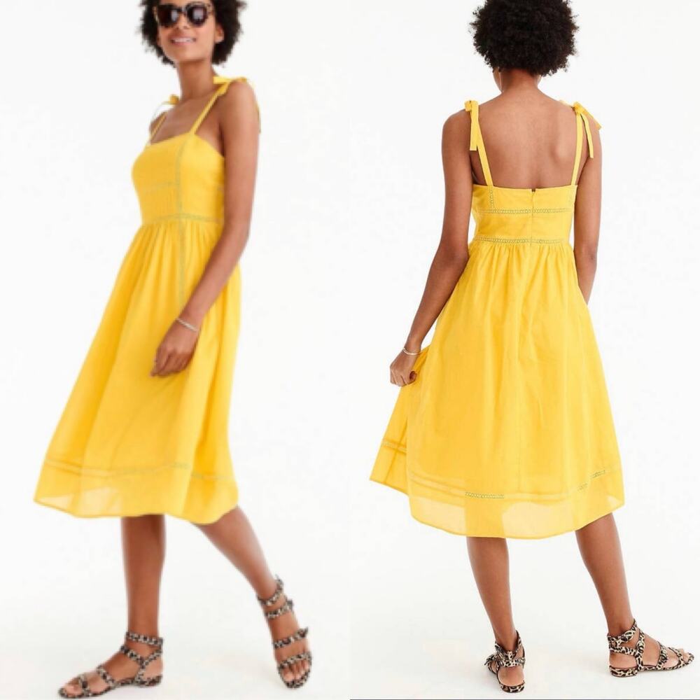 Point Sur J.Crew Yellow Tie Strap Knee Length Summer Dress Size 2